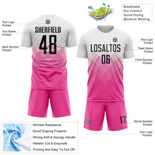 Load image into Gallery viewer, Custom White Black-Pink Gradient Diamond Diagonal Lines Sports Sublimation Soccer Uniform Jersey

