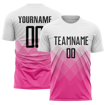 Custom White Black-Pink Gradient Diamond Diagonal Lines Sports Sublimation Soccer Uniform Jersey