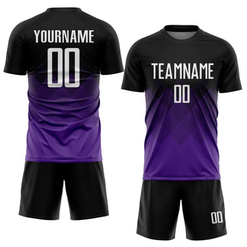 Custom Black White-Purple Gradient Diamond Diagonal Lines Sports Sublimation Soccer Uniform Jersey