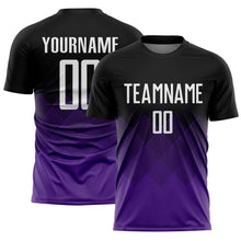 Laden Sie das Bild in den Galerie-Viewer, Custom Black White-Purple Gradient Diamond Diagonal Lines Sports Sublimation Soccer Uniform Jersey
