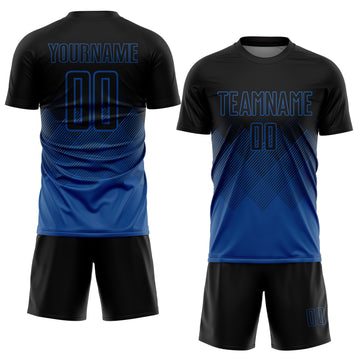 Custom Black Blue Gradient Diamond Diagonal Lines Sports Sublimation Soccer Uniform Jersey