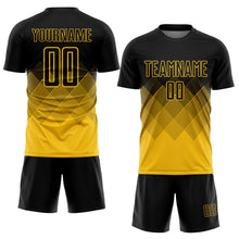 Load image into Gallery viewer, Custom Black Yellow Gradient Diamond Diagonal Lines Sports Sublimation Soccer Uniform Jersey
