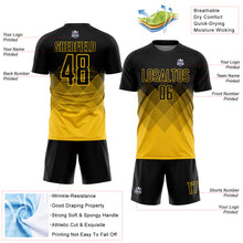 Load image into Gallery viewer, Custom Black Yellow Gradient Diamond Diagonal Lines Sports Sublimation Soccer Uniform Jersey
