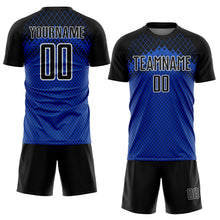 Laden Sie das Bild in den Galerie-Viewer, Custom Black Thunder Blue-White Gradient Diamond Grid Sports Sublimation Soccer Uniform Jersey
