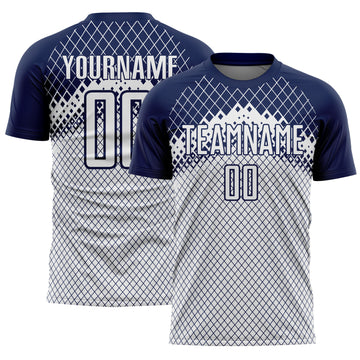 Custom Navy White Gradient Diamond Grid Sports Sublimation Soccer Uniform Jersey