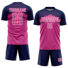 Load image into Gallery viewer, Custom Navy Pink-White Gradient Diamond Grid Sports Sublimation Soccer Uniform Jersey
