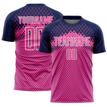 Load image into Gallery viewer, Custom Navy Pink-White Gradient Diamond Grid Sports Sublimation Soccer Uniform Jersey
