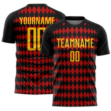 Load image into Gallery viewer, Custom Black Yellow-Red Diamond Harlequin Check Sports Sublimation Soccer Uniform Jersey
