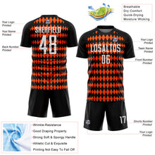Laden Sie das Bild in den Galerie-Viewer, Custom Black White-Orange Diamond Harlequin Check Sports Sublimation Soccer Uniform Jersey
