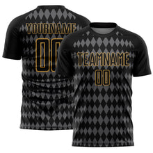 Load image into Gallery viewer, Custom Black Steel Gray-Old Gold Diamond Harlequin Check Sports Sublimation Soccer Uniform Jersey
