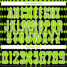 Laden Sie das Bild in den Galerie-Viewer, Custom Black Neon Green-White Diamond Harlequin Check Sports Sublimation Soccer Uniform Jersey
