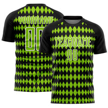 Laden Sie das Bild in den Galerie-Viewer, Custom Black Neon Green-White Diamond Harlequin Check Sports Sublimation Soccer Uniform Jersey
