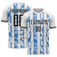 Charger l'image dans la galerie, Custom White Black-Light Blue Camo Stripe Sports Sublimation Soccer Uniform Jersey
