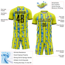 Load image into Gallery viewer, Custom Neon Yellow Black-Light Blue Camo Stripe Sports Sublimation Soccer Uniform Jersey
