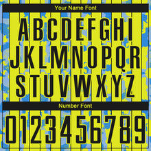 Load image into Gallery viewer, Custom Neon Yellow Black-Light Blue Camo Stripe Sports Sublimation Soccer Uniform Jersey
