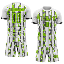 Загрузить изображение в средство просмотра галереи, Custom White Neon Green Black-Steel Gray Camo Stripe Sports Sublimation Soccer Uniform Jersey
