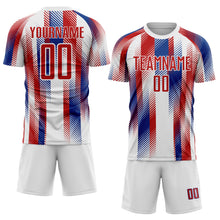 Загрузить изображение в средство просмотра галереи, Custom White Red-Royal Diagonal Stripe Sports Sublimation Soccer Uniform Jersey
