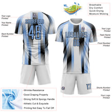 Charger l'image dans la galerie, Custom White Light Blue-Black Diagonal Stripe Sports Sublimation Soccer Uniform Jersey

