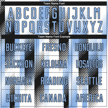 Charger l'image dans la galerie, Custom White Light Blue-Black Diagonal Stripe Sports Sublimation Soccer Uniform Jersey
