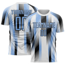 Charger l'image dans la galerie, Custom White Light Blue-Black Diagonal Stripe Sports Sublimation Soccer Uniform Jersey
