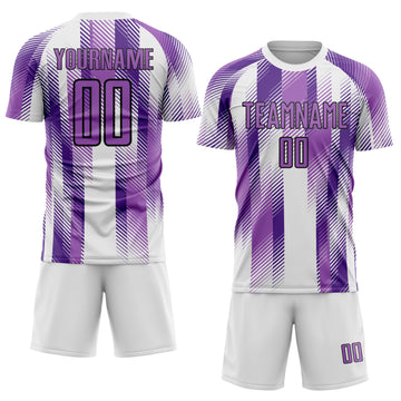 Custom White Medium Purple-Black Diagonal Stripe Sports Sublimation Soccer Uniform Jersey