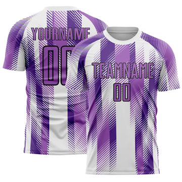 Custom White Medium Purple-Black Diagonal Stripe Sports Sublimation Soccer Uniform Jersey