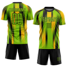 Laden Sie das Bild in den Galerie-Viewer, Custom Neon Green Black-Yellow Diagonal Stripe Sports Sublimation Soccer Uniform Jersey
