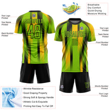 Laden Sie das Bild in den Galerie-Viewer, Custom Neon Green Black-Yellow Diagonal Stripe Sports Sublimation Soccer Uniform Jersey
