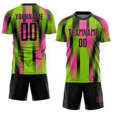 Laden Sie das Bild in den Galerie-Viewer, Custom Neon Green Black-Pink Diagonal Stripe Sports Sublimation Soccer Uniform Jersey
