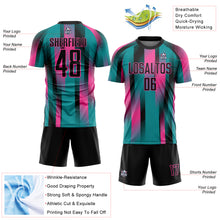 Laden Sie das Bild in den Galerie-Viewer, Custom Teal Black-Pink Diagonal Stripe Sports Sublimation Soccer Uniform Jersey
