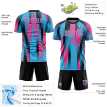 Laden Sie das Bild in den Galerie-Viewer, Custom Sky Blue Pink-Black Diagonal Stripe Sports Sublimation Soccer Uniform Jersey
