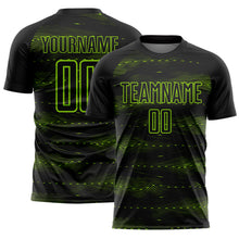 Загрузить изображение в средство просмотра галереи, Custom Black Neon Green Streamline Wave Cyberpunk Neon Tech Sports Sublimation Soccer Uniform Jersey
