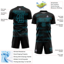 Load image into Gallery viewer, Custom Black Lakes Blue Streamline Wave Cyberpunk Neon Tech Sports Sublimation Soccer Uniform Jersey
