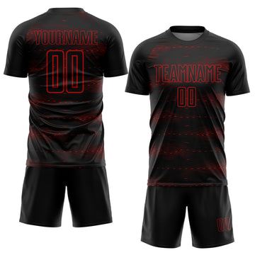 Custom Black Red Streamline Wave Cyberpunk Neon Tech Sports Sublimation Soccer Uniform Jersey