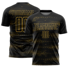 Load image into Gallery viewer, Custom Black Old Gold Streamline Wave Cyberpunk Neon Tech Sports Sublimation Soccer Uniform Jersey
