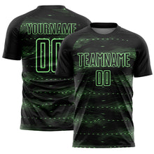 Laden Sie das Bild in den Galerie-Viewer, Custom Black Pea Green Streamline Wave Cyberpunk Neon Tech Sports Sublimation Soccer Uniform Jersey
