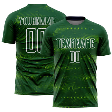 Custom Green Neon Green-White Streamline Wave Cyberpunk Neon Tech Sports Sublimation Soccer Uniform Jersey