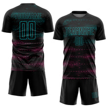 Laden Sie das Bild in den Galerie-Viewer, Custom Black Teal-Pink Streamline Wave Cyberpunk Neon Tech Sports Sublimation Soccer Uniform Jersey
