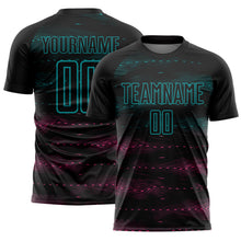 Laden Sie das Bild in den Galerie-Viewer, Custom Black Teal-Pink Streamline Wave Cyberpunk Neon Tech Sports Sublimation Soccer Uniform Jersey
