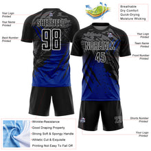 Charger l'image dans la galerie, Custom Black White-Royal Gradient Claw Mark Splatter Sports Sublimation Soccer Uniform Jersey
