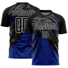 Charger l'image dans la galerie, Custom Black White-Royal Gradient Claw Mark Splatter Sports Sublimation Soccer Uniform Jersey
