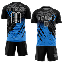 Загрузить изображение в средство просмотра галереи, Custom Black White-Powder Blue Gradient Claw Mark Splatter Sports Sublimation Soccer Uniform Jersey
