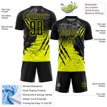 Load image into Gallery viewer, Custom Black Neon Yellow Gradient Claw Mark Splatter Sports Sublimation Soccer Uniform Jersey

