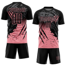 Load image into Gallery viewer, Custom Black Medium Pink Gradient Claw Mark Splatter Sports Sublimation Soccer Uniform Jersey
