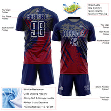 Load image into Gallery viewer, Custom Navy White-Crimson Gradient Claw Mark Splatter Sports Sublimation Soccer Uniform Jersey
