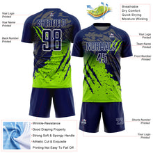 Load image into Gallery viewer, Custom Navy White-Neon Green Gradient Claw Mark Splatter Sports Sublimation Soccer Uniform Jersey
