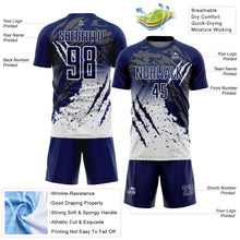 Load image into Gallery viewer, Custom Navy White Gradient Claw Mark Splatter Sports Sublimation Soccer Uniform Jersey
