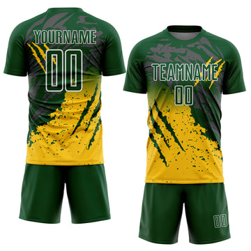 Custom Green White-Yellow Gradient Claw Mark Splatter Sports Sublimation Soccer Uniform Jersey
