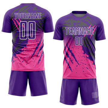 Custom Purple White-Pink Gradient Claw Mark Splatter Sports Sublimation Soccer Uniform Jersey