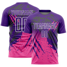 Загрузить изображение в средство просмотра галереи, Custom Purple White-Pink Gradient Claw Mark Splatter Sports Sublimation Soccer Uniform Jersey
